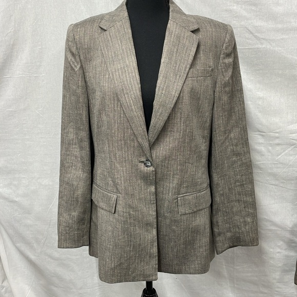 Preston & York women’s 100% linen, tan and black tweed suit, size 10/14 - Picture 2 of 10